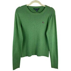 Vintage 90s Y2K Polo Jeans Co Ribbed Sweater Women XL Green Flag Patch Pullover